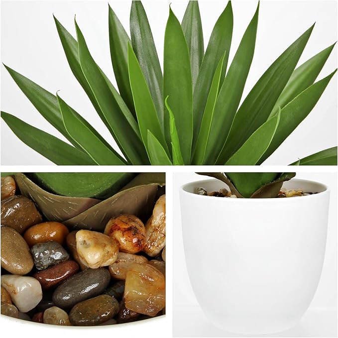 Fake Agave Plants 16 inch Tall Artificial Yucca Plants in White Pot Faux Agave Plant Realistic Fake Plant for Home Decor Office Table Living Room Desk Bathroom Dining Centerpieces Balcony Decor