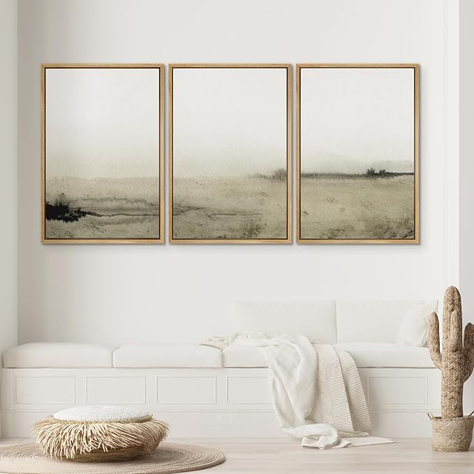 SIGNWIN Framed Canvas Print Wall Art Set Sepia Mountain Forest Environment Nature Wilderness Photography Modern Art Rustic Landscape Relax/Calm for Living Room, Bedroom, Office - 16"x24"x3 Natural