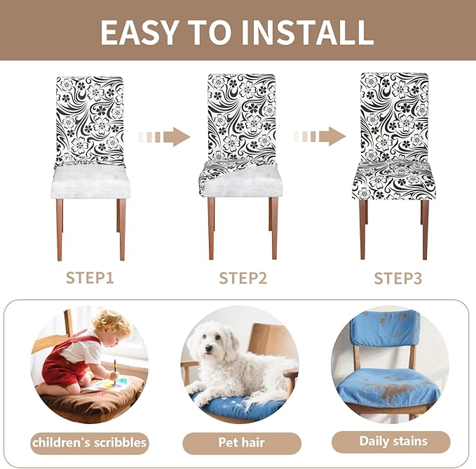 Stretch Dining Chair Covers Set of 2,Floral Print Chair Covers,Soft Removable Washable,Pet Friendly Furniture Protector,Universal Chair Slipcovers for Home, Kitchen,Ceremony Dining Room Seat