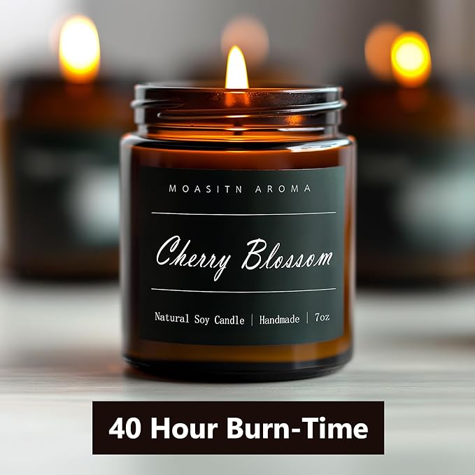MOASITN Cherry Blossom Heavenly Scented Candles for Home| Natural Soy Aromatherapy Candle| Handmade Long Lasting Jar Candel| Women,Men Gift for Birthday,Housewarming,Thank You| 7oz