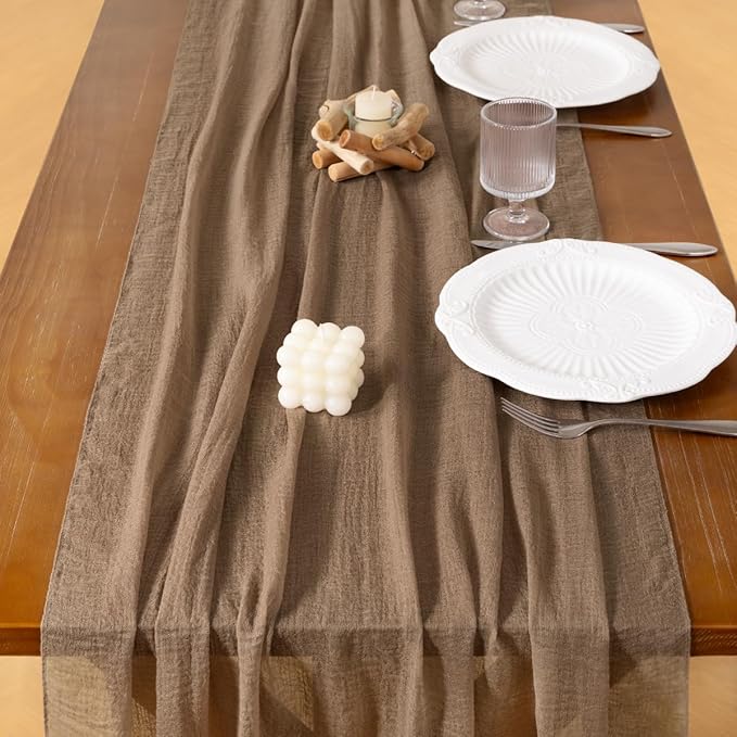 Socomi Nude Cheesecloth Table Runner Valentine's Day Gauze 120 Inch Rustic Boho Cheese Cloth Runner for Wedding Party Baby Bridal Shower Centerpiece Decoration Holiday Home Decorations