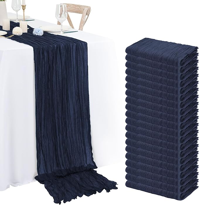 20 Pack Navy Blue Cheesecloth Table Runner 120 Inch 10FT Rustic Boho Gauze Cheese Cloth Table Runner for Wedding Party Baby Shower Thanksgiving Christmas Decoration