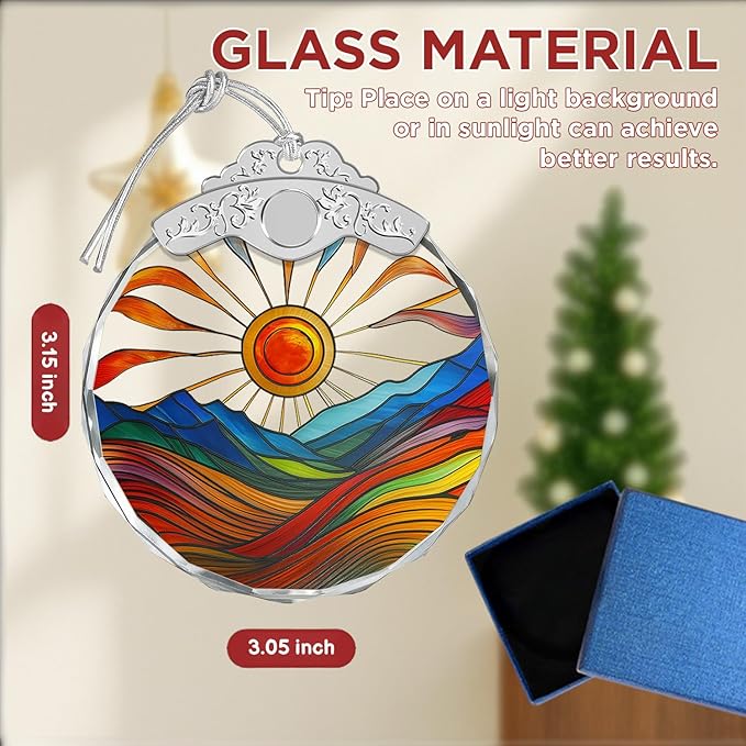 Christmas Ornaments - Sunset Stained Glass Ornament - Xmas Decor - Ornaments for Christmas Tree - Holiday Presents - Gift Exchange Ideas - Car Hanging Decoration - Wine Bottle Decor