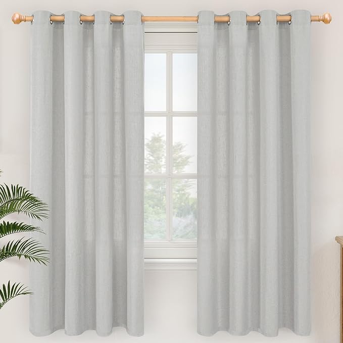 YoungsTex 72 Inch Length Grey Linen Curtains for Living Room, Light Filtering Window Drapes with Grommet Rustic Semi Sheer Privacy for Dining Bedroom, 2 Panels, 52 X 72 Inch
