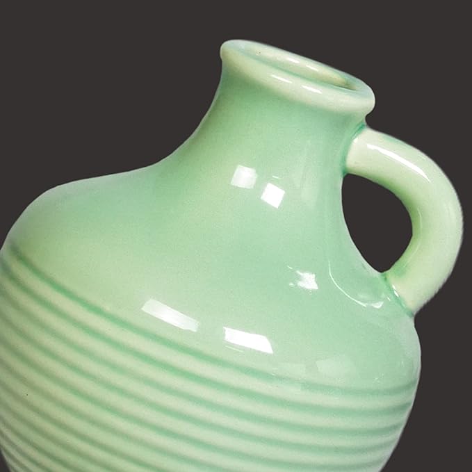 Sunddo Green Ceramic Vase 6 Inch - Small Modern Decorative Vase with 1 Handle for Home Decor, Boho Decor, Room, Bathroom, Living Room, Kitchen, Office