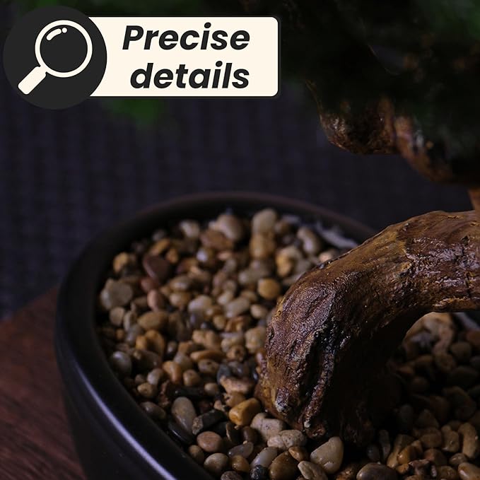 Artificial Bonsai Tree 16" Tall with Realistic Wood and Ceramic Pot, Fake Plants for Home, Bedroom and Office Desk, Japanese Decor