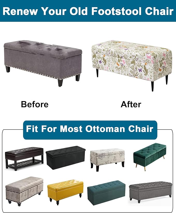 CRFATOP Printed Rectangle Ottoman Stool Cover Stretch Folding Storage Footstool Bench Slipcovers Upholstered Foot Chest Chair Covers Washable Entryway Furniture Protector with Elastic Bands,S,13