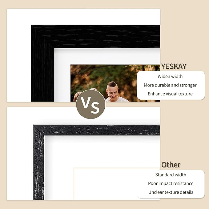 4x6 Picture Frame - 4 x 6 Photo Frame Made of Solid Oak Wood and Real Glass,Display Picture 3.5x5 with Mat or 4x6 Without Mat,4 by 6 Frames for Wall & Tabletop(Color Black)