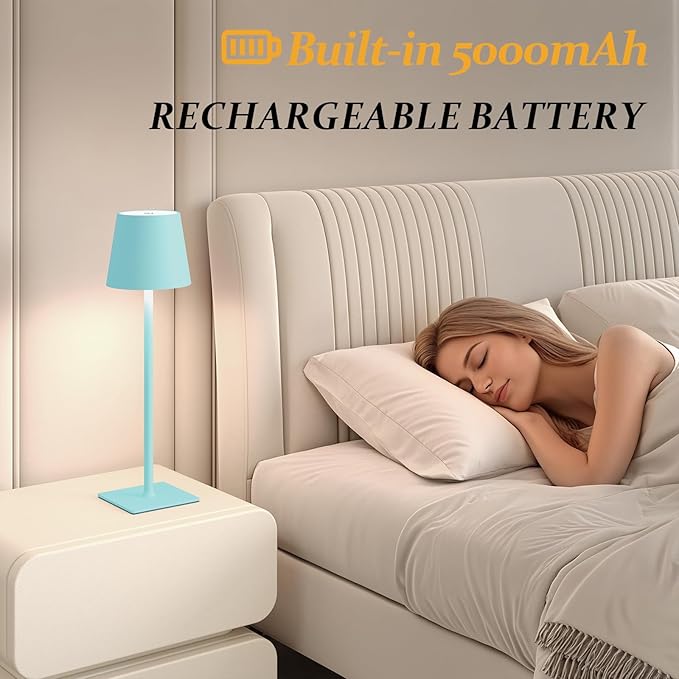 2 Pack Cordless Table Lamps, 3 Colors Stepless Dimming, 5000mAh Rechargeable Battery LED Desk Lamp for Bedroom/Couple Dinner/Desk/Cafe/Dining Room/Terrace