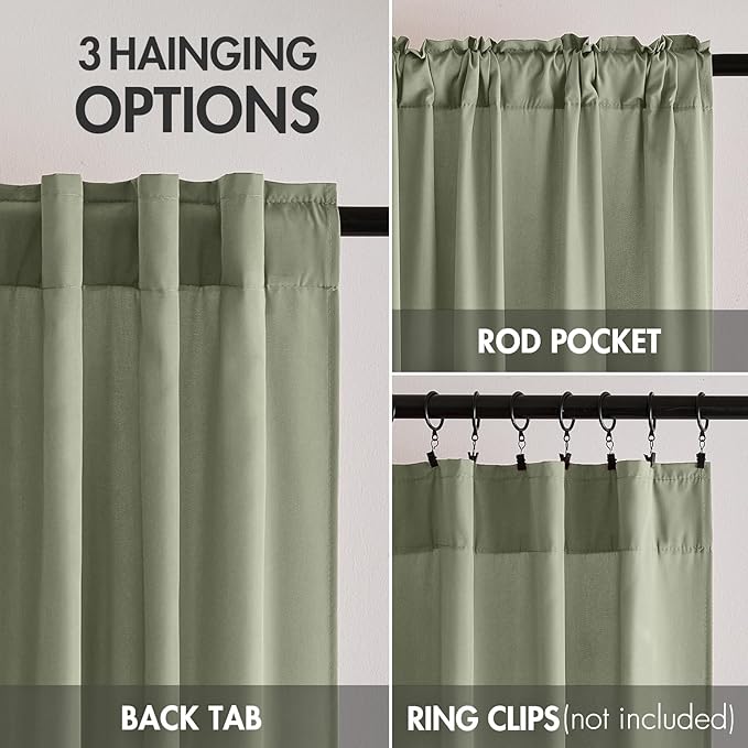 EMEMA Non-See-Through Sheer Curtains 72 Inches Long, Light Filtering Semi Privacy Sheer Curtains for Living Room Bedroom, Window Drapes That Let Light in, 52x72 Inch, 2 Panels, Sage
