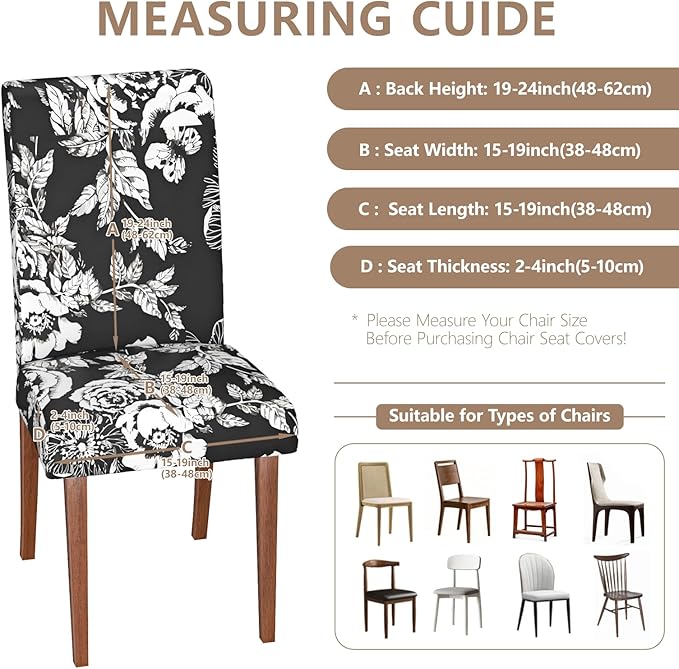 Stretch Dining Chair Covers Set of 6,Floral Print Chair Covers,Soft Removable Washable,Pet Friendly Furniture Protector,Universal Chair Slipcovers for Home, Kitchen,Ceremony Dining Room Seat