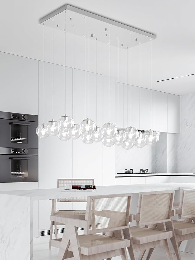 Glass Chandelier LED Modern Silver Pendant Light Globe Ceiling Light H157 Glass Ball Chandeliers for Staircase Living Room Hotel Hallway Foyer Entryway (16 Lights-Rectangle Chandeliers)