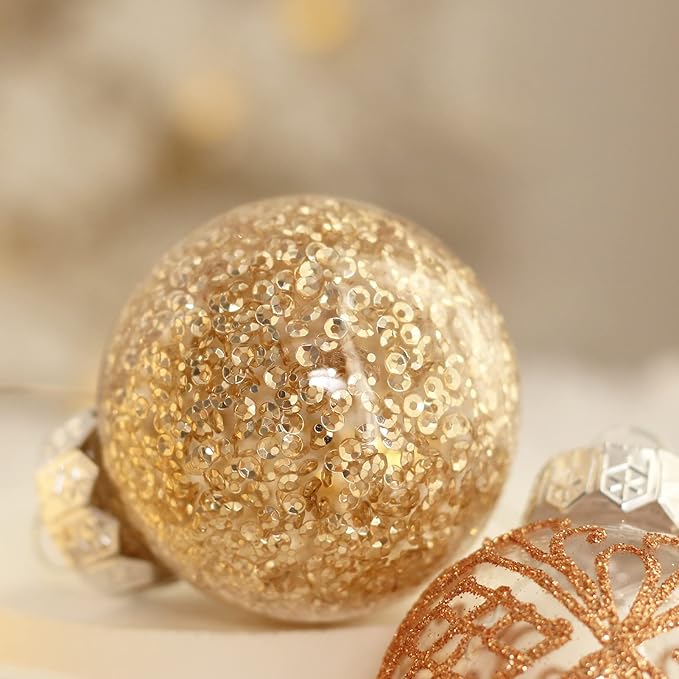 Christmas Ornaments Set, 32Pcs Clear Plastic Shatterproof Christmas Ball Hanging Ornaments for Xmas Tree Decorations, for Indoor Home Thanksgiving Party Holiday Decor - Champagne.