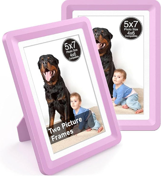 Pink 5x7 Picture Frame with Acrylic Front 2 Pack, ABS Frame for 5x7 or 4x7 Photos, Shatterproof UV-Resistant Tabletop Photo Frame, Vertical/Horizontal Display for Home Décor