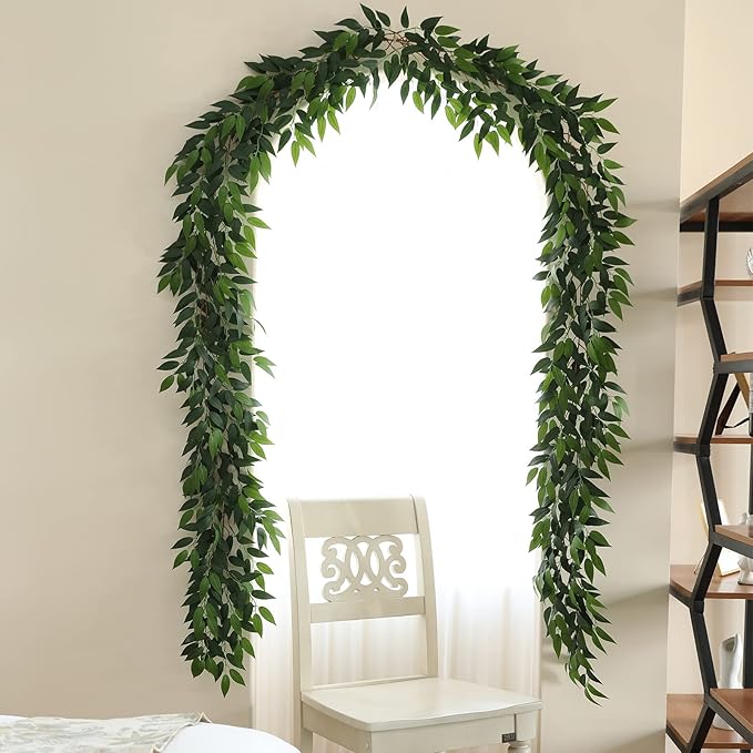 3 Strands Italian Ruscus Artificial Vines, 73" Silk Vine Garland with Green Leaves, Fake Hanging Plants Greenery Decor for Home, Bedroom, Wall, Party, Wedding Decoration
