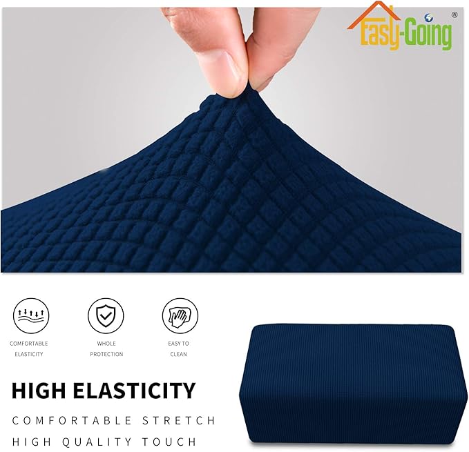 Easy-Going Stretch Ottoman Cover Folding Storage Stool Furniture Protector Soft Rectangle slipcover with Elastic Bottom(Ottoman Small,Navy)