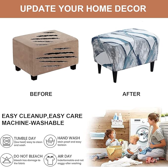 Eco-Ancheng Stretch Ottoman Cover Rectangular Storage Ottoman Slipcover Footrest Stool Covers Ottoman Slipcovers for Foot Stool with Nonslip Elastic Bottom (23,X-Large)