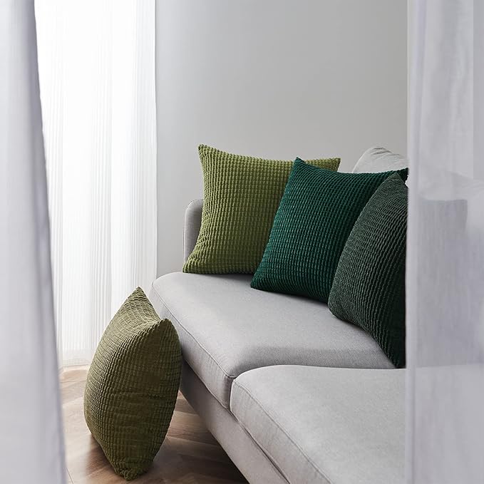 Topfinel Sofa Throw Pillows Covers for Couch-Multi Green Combo 20" x 20" Set of 4-Corduroy Textured Fun Holiday Decorative Euro Shams