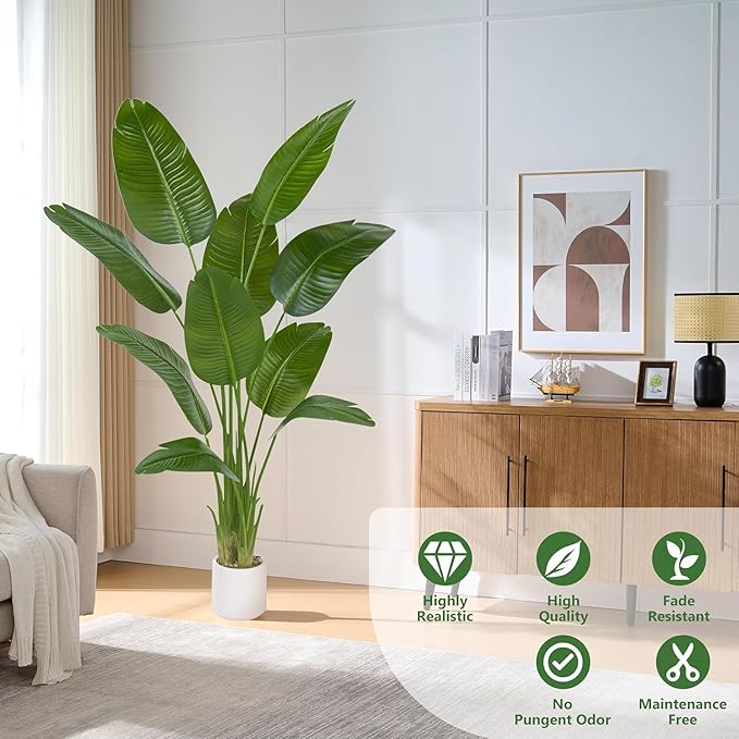 2 Pack Bird of Paradise Artificial Tree, 6Ft Tall Faux Plant, Fake Banana Leaf Plant Indoor, Faux Palm Tree Faux Floor Plants Tropical Tree in Pot, Present for Friend Housewarming Decor