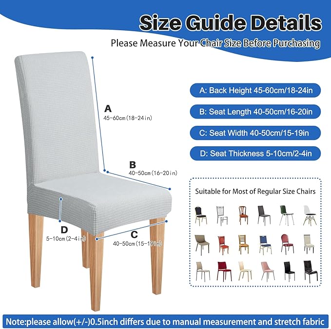 Dioxide Waterproof Chair Covers for Dining Chairs, Stretch Dining Chair Covers Set of 4, Parson Chair Slipcovers, Removable Washable Kitchen Chairs Seat Covers Protectors for Home Restaurant Banquet