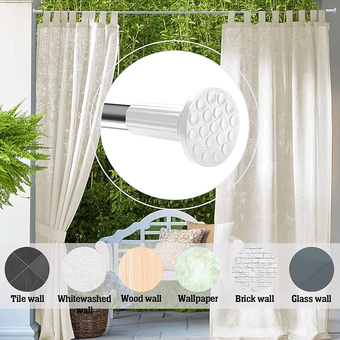 ZOCONE Shower Curtain Rods 51-148 In(4.25-12Ft), Tension Curtain Rods No Drilling, Heavy Duty Long Tension Rod, Outdoor Curtain Rods for Patio, Curtain Pole Christmas Garland Rod, Stainless Steel