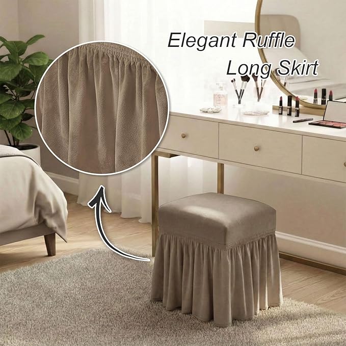 NICEEC Spandex Stretch Vanity Bench Cover with Skirt Removable Super Soft Rectangle Bench Slipcover Washable Bench Cushion Seat Covers for Living Room Bedroom Kitchen(Coffee)