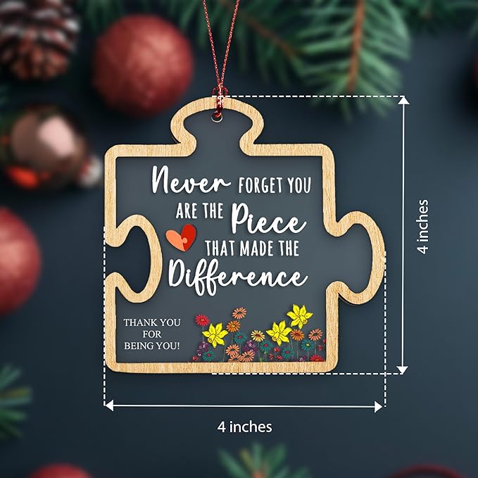 Never Forget You are The Piece That Made The Difference Puzzle Ornament, Thank You Gifts for Women, Boss, Coworkers, Teacher, Friends, Thank You, Wood and Acrylic Puzzle