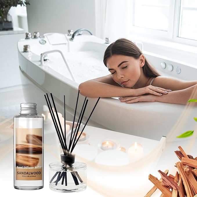 SCENTORINI Reed Diffuser Oil Refill, Sandalwood Diffuser Oil 6.76 Fl Oz, Natural Scented Essential Oil Refill Long Lasting Home Fragrance for Room Spa Aromatherapy Bathroom Home Decor