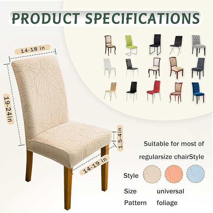 Dining Room Chair Covers Set of 4 Stretch Spandex Kitchen Chair Protector Slipcover Removable Washable Dining Chair Covers for Home, Party, Ceremony, Banquet (Cream White)