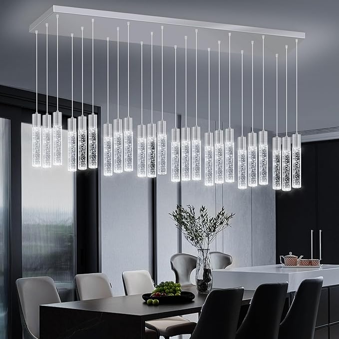 24-Lights Modern Crystal Chandeliers LED Pendant Light for Kitchen Island Dining Room Entrance Foyer Living Room Silver