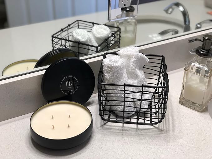 Rosbas Candle, Egyptian Amber Scented, Natural Soy Wax, Black Metallic Tin, 14.5 oz, 4 Cotton Wicks, Long Burn Time, Drawstring Cotton Bag, Non-Toxic, Handmade in The USA