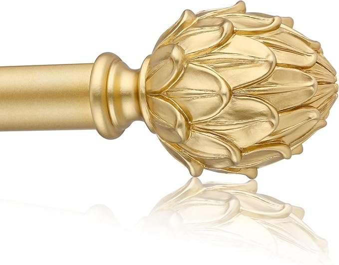 Curtain Rods for Windows 48 to 84 Inches 1 Inch Diameter Adjustable Drapery Rod Decorative Single Window Curtain Rods with Classic Finials,Gold