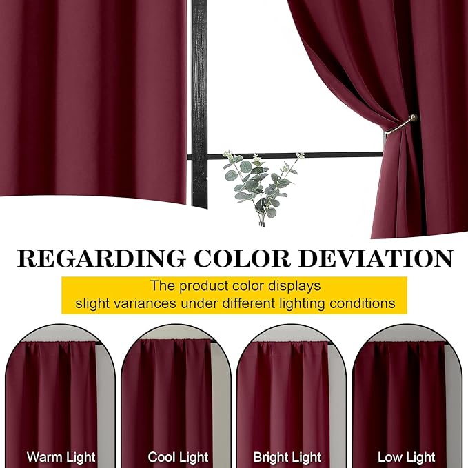 Burgundy Blackout Curtains for Bedroom Living Room 54 Inch Length 2 Panels Set, Soft Solid Thermal Insulated Room Darkening Curtains Drapes, Modern Rod Pocket Design, 2PCS Each 40" Wx54 L