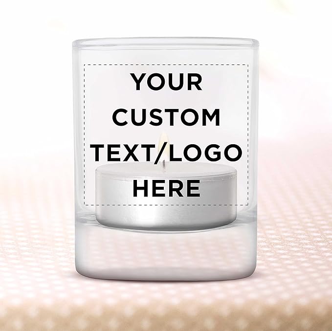 DISCOUNT PROMOS Custom Arc Votive Candle Holders 3 oz. Set of 36, Personalized Bulk Pack - Thick Base, Perfect for Wedding, Anniversary and Party Favors - Clear Bottom