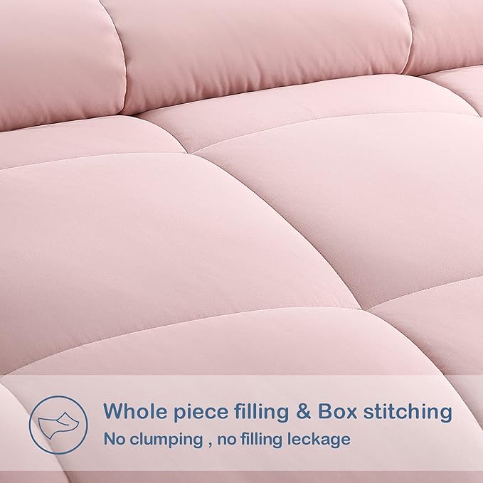 EASELAND Oversized Queen Down Alternative Comforter - Quilted Duvet Insert for All Seasons, Soft Lightweight with Corner Tabs, Summer Winter Warm Bedding, Pink 98×98 Inches