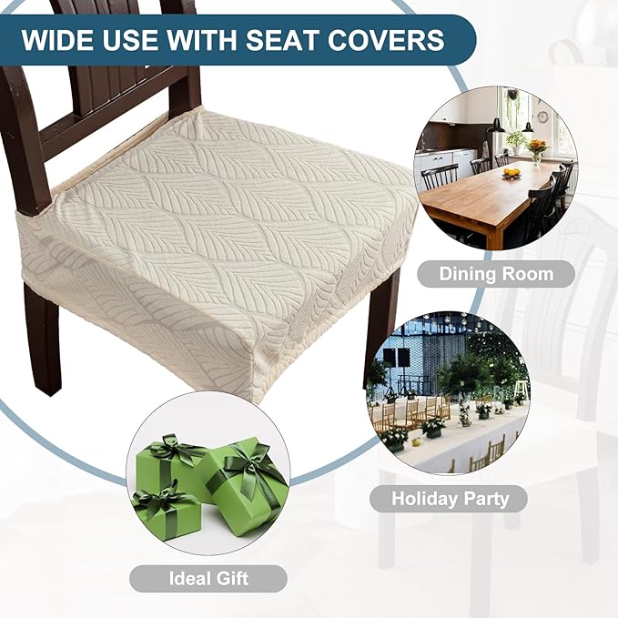 Removable Washable Dining Chair Seat Covers Set of 4,Stretch Jacquard Chair Seat Cushion Protector Slipcovers, Rear Covers