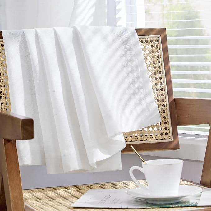 jinchan White Semi Sheer Curtains 96 Inch 2 Panel Light Filtering Linen Blend Drapes for Farmhouse/Coastal Style with Rod Pocket/Back Tab, Breathable Living Room Bedroom Panels (50" W x 96" L)