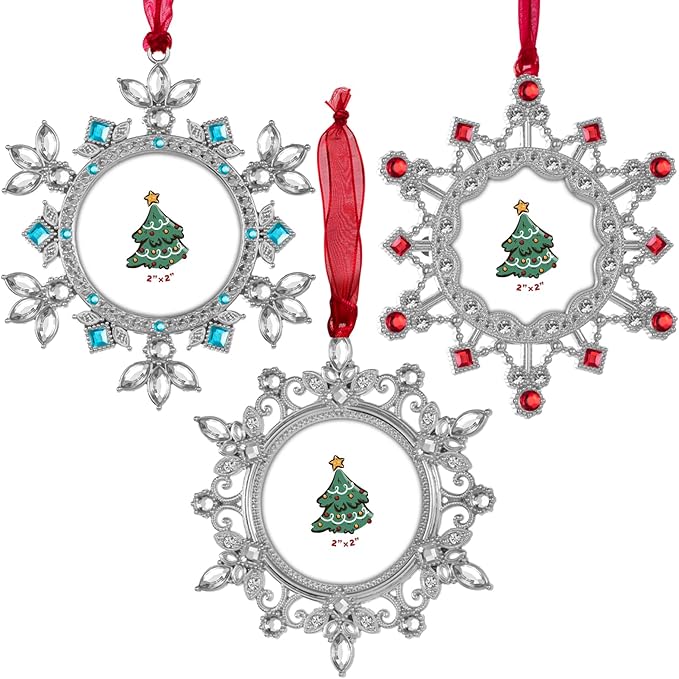 GUOER Christmas Tree Snowflake Picture Frame Ornaments Holiday Keepsake Gift Home Decor Christmas Decorations Xmas Gifts Pendant with 2" Photo Frame Christmas Tree (3 Color, 3 Pieces Set)