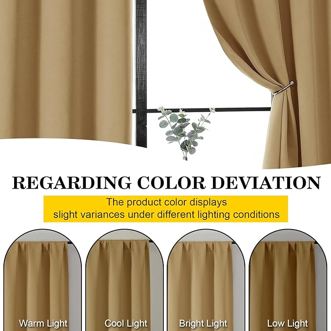 Gold Blackout Curtains for Bedroom Living Room 54 Inch Length 2 Panels Set, Soft Solid Thermal Insulated Room Darkening Curtains Drapes, Modern Rod Pocket Design, Gold, 2PCS Each 40" Wx54 L