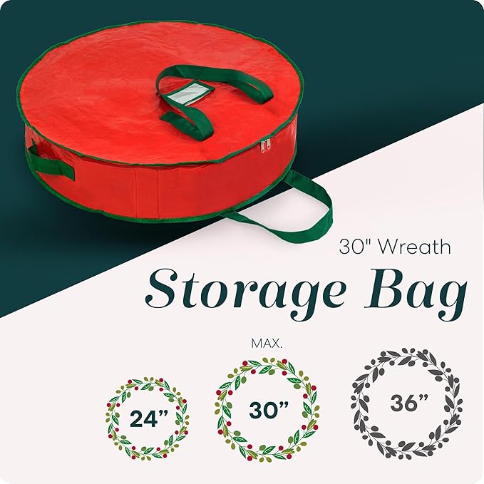 Handy Laundry Christmas Wreath Storage Bag - Durable, Tarp Material, Zipper, Sturdy Carry Handles, Pest Protection - Ideal Home, Garage Organization for Seasonal Holiday Wreath Decorations (30")