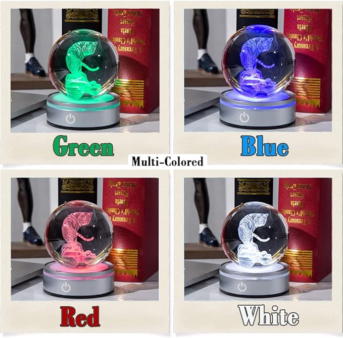 IFOLAINA Tiger Gifts 3D Crystal Ball White Tiger Figurine Lamps Decorations Statue Present