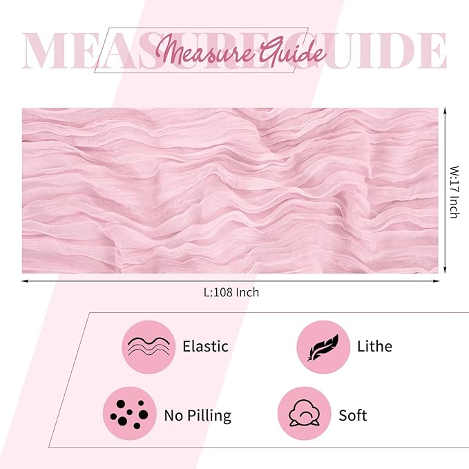 15 Pack Light Pink Cheesecloth Table Runner 17 x 108 Inch Fall Thanksgiving Boho Rustic Farmhouse Gauze Cheese Cloth Runner for Wedding Party Baby Shower Home Decor Holiday Decorations