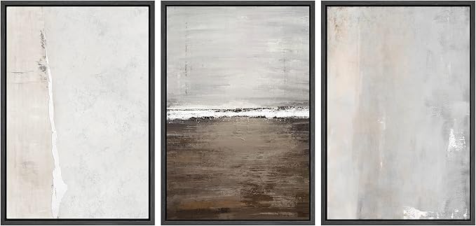 SIGNWIN Framed Canvas Print Wall Art Set Gray Grunge Watercolor Landscapes Shapes Abstract Illustrations Modern Art Decorative Nordic Chic Calm/Zen for Living Room, Bedroom, Office - 24"x36"x3 Black