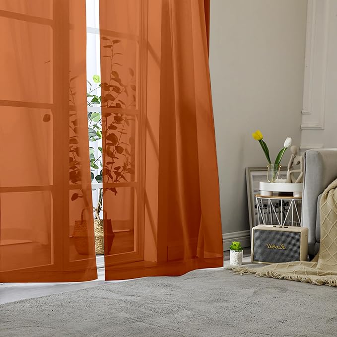 Lecloud Orange Sheer Curtains 96 Inches Long 2 Panels, Light Filtering Voile Airy Curtains, Balance Light Privacy Window Treatments with Rod Pocket for Bedroom Living Room, Each 42" W x 96" L