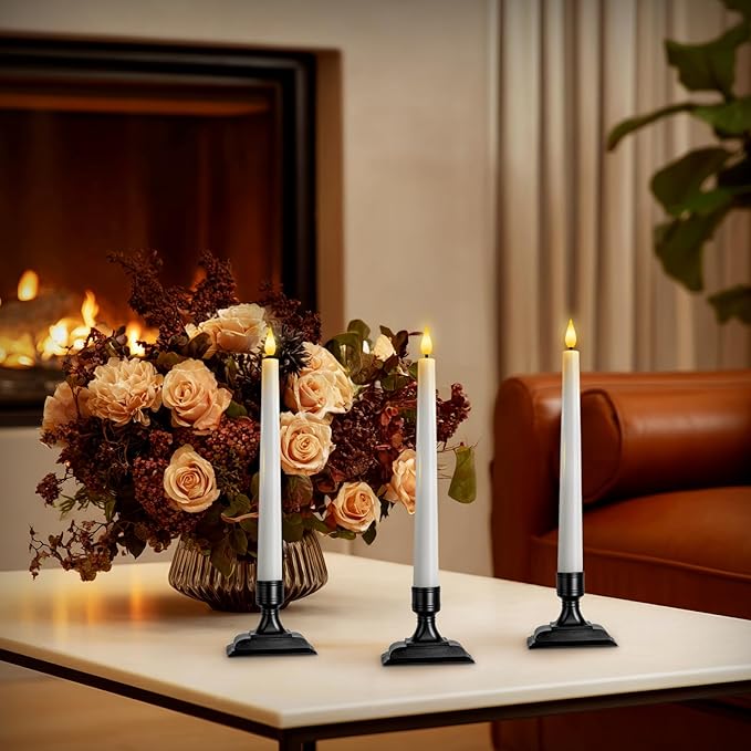 Homemory Wax Window Candles with Remote Timer Dimmer, Battery Operated Candlesticks with Holders, Christmas LED Candlesticks for Window Home Part Decor, 6 Pcs White