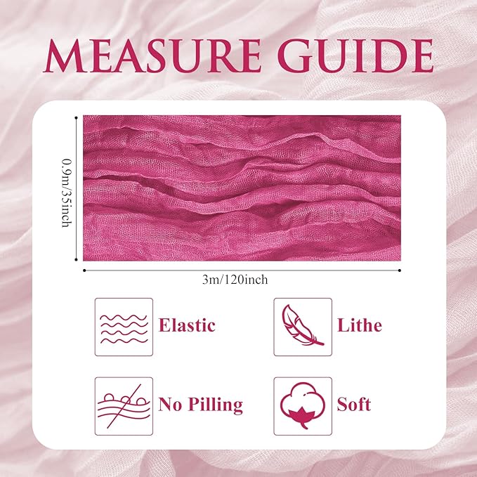12PCS Table Runner Cheesecloth 10FT Deep Pink Boho Gauze Cheese Cloth Rustic Sheer Table Runners for Wedding Birthday Bridal Baby Shower Party Decoration