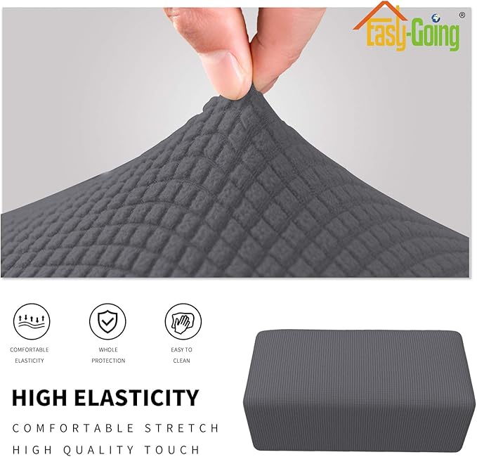 Easy-Going Stretch Ottoman Cover Folding Storage Stool Furniture Protector Soft Rectangle slipcover with Elastic Bottom(Ottoman X-Large,Grey)