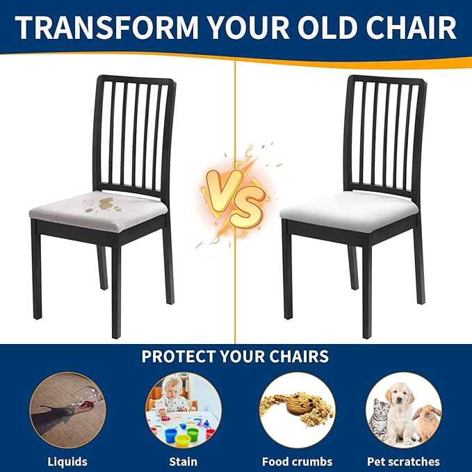 Waterproof Dining Chair Seat Covers Set of 4, Removable Washable Kitchen Chair Seat Slipcovers, Dining Room Chair Seat Covers for Home, Restaurant, Banquet