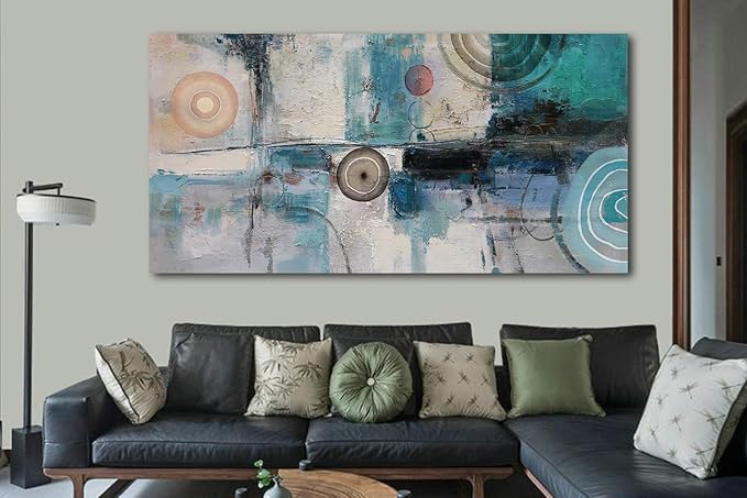 Acocifi Large Abstract Wall Art Turquoise Grey Teal Canvas Textured Painting Modern Geometric Picture, Vertical Artwork Framed for Living Room Bedroom Bathroom Hallway Office Home Decor 58x29
