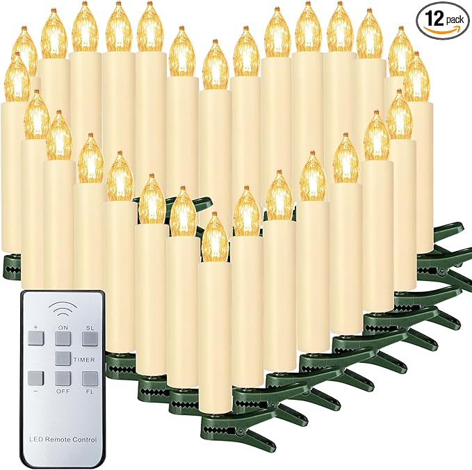 12PCS LED Flameless Candles Battery Operated Christmas Tree Candles with Remote, Button Cell Battery, Timer, Dimmer Battery Candle Flickering Warm Light Window Candle Christmas Home Decor
